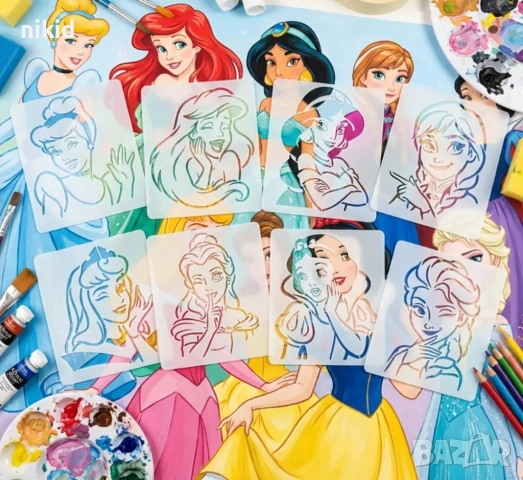 8 принцеси Кралство Белл Снежанка Жасмин стенсил шаблон спрей торта украса сладки Scrapbooking