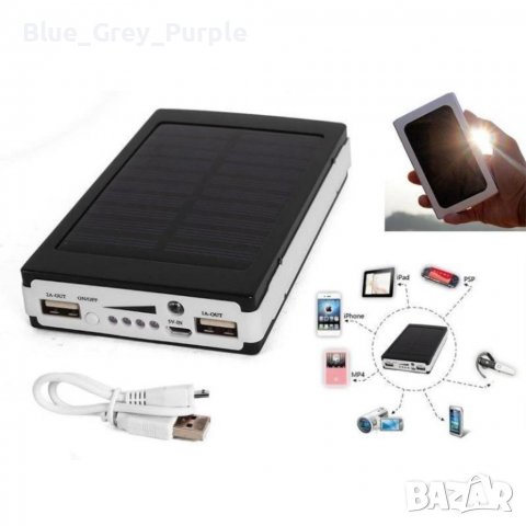 Соларна Външна батерия Power Bank Solar с 2 USB порта, светодиоден фенер,водоустойчива, снимка 1 - Оригинални батерии - 39910202