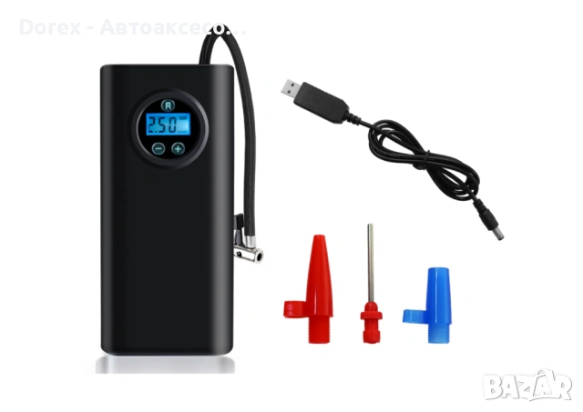 Преносим мини помпа за гуми с LED дисплей и вградена батерия, снимка 11 - Аксесоари и консумативи - 53616086