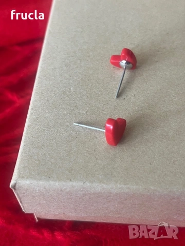 Обеци Червени Сърца Сребърен Обков, снимка 4 - Обеци - 53305075