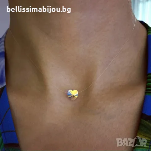 Дамско Нежно Колие на Прозрачна Корда със Сърце Сваровски