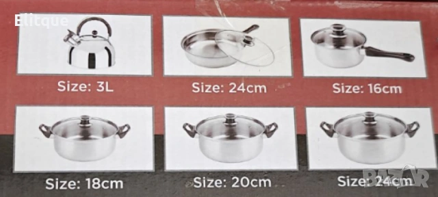 Комплект от 12 части за всяка кухня. 3бр тенджери, тиган, касерола и чайник и капаци, снимка 4 - Съдове за готвене - 53561572