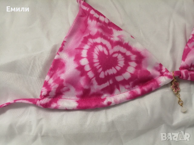 Нов комплект розов дамски бански от две части с принт сърчица р-р XS, S, M, L , снимка 16 - Бански костюми - 50900005