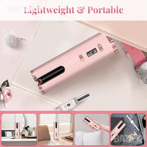 Безжична маша за къдрици, преносима автоматична маша, 6 температури и таймер, LCD дисплей, USB кабел, снимка 6 - Преси за коса - 48657235