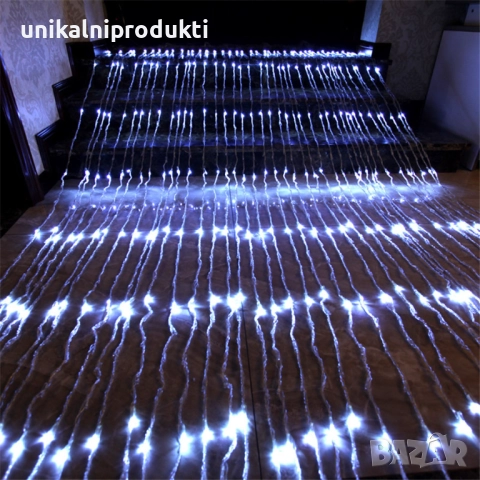 ВОДОПАД коледна LED ЗАВЕСА 3м х 3м студено бяла светлина с функция валящ сняг, снимка 3 - Лед осветление - 52259447