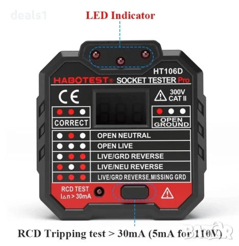 HT106D Професионален Цифров Тестер За Контакти, снимка 2 - Друга електроника - 51025514
