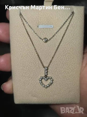 Златно Колие  сърце с 17диаманта проба 750 /к 18