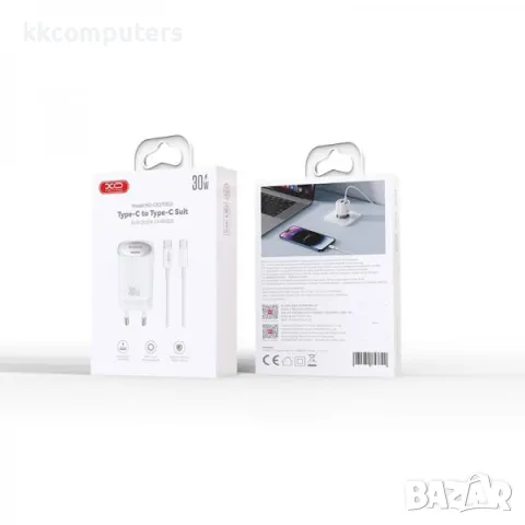 Зарядно/Адаптер 220V / XO-CE21 30W GaN / PD, USB QC 3.0 / + Type-C - Type-C Кабел / Бял / Баркод : 4, снимка 3 - Оригинални зарядни - 47709361