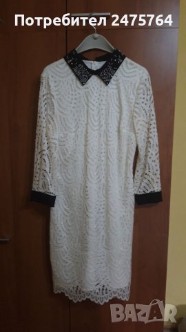 Бяла дантелена рокля с яка, снимка 2 - Рокли - 38795251