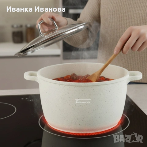 Дълбока тенджера Goldmann GM-0624B с мраморно покритие, 24 см, 6.2 л, индукция, снимка 7 - Съдове за готвене - 53046037