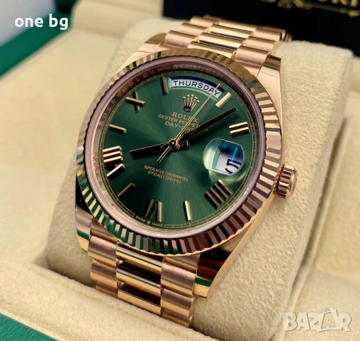 Rolex Day Date President Gold Green Roman Dial , снимка 3 - Мъжки - 51313167