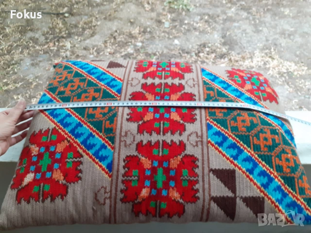 Стара голяма ръчно тъкана вълнена възглавница, снимка 6 - Антикварни и старинни предмети - 53464364