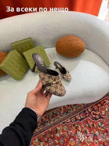 Gucci Дамски Затворени Чехли С Ток И Кристали Гучи - Различни Цветове Код SEM-811, снимка 7 - Чехли - 56129754