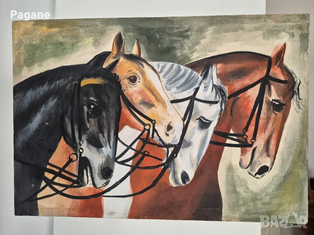 Ретро картина „Конете на фараона“ – рисувана върху платно (60х40 см) ​, снимка 2 - Картини - 53571877
