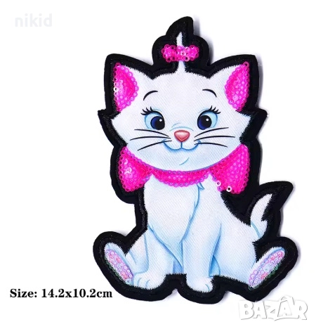 Коте Мари Marie Cat с пайети апликация с пайети за дреха дрехи самозалепваща се нашивка , снимка 3 - Други - 52915848