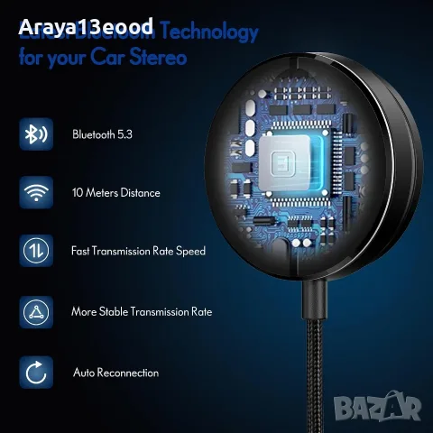 BESIGN BK01 Bluetooth 5.3 адаптер за автомобил с AUX, hands-free разговори и филтър против шум, снимка 3 - Аксесоари и консумативи - 55835505