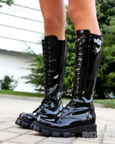 Равни ботуши - Лак, снимка 4 - Дамски ботуши - 49549890