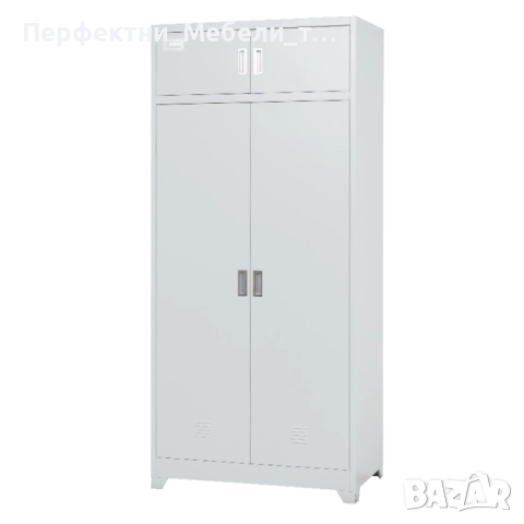 Метален комбиниран гардероб с вградена надстройка и вътрешни чекмеджета с ключ, снимка 2 - Шкафове и рафтове - 52985317