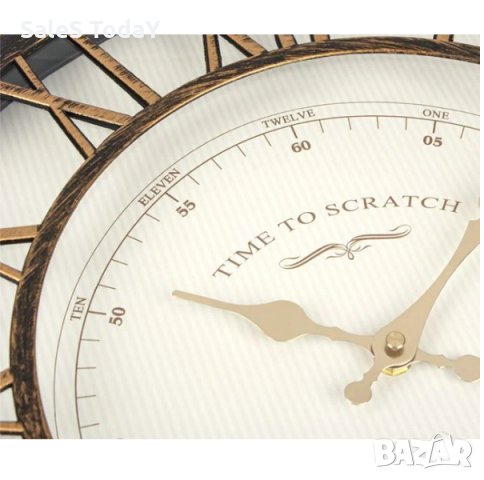 Декоративен стенен часовник, бронзов, стенен, часовник, римски с цифри, 40,6х5 см, снимка 3 - Стенни часовници - 33927203