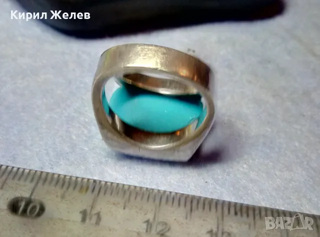 СКЪПОЦЕНЕН СРЕБЪРЕН ПРЪСТЕН СРЕБРО 925 с ГОЛЯМ ШЛИФОВАН ТЮРКОАЗ ВИНТИДЖ АРТ МОДЕЛ 48577, снимка 10 - Пръстени - 49294704