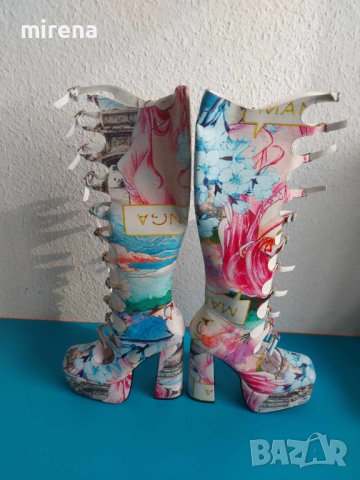 Аниме манга косплей ботуши на висока платформа, каишки, катарами, Nasty Gal, снимка 4 - Дамски ботуши - 42454406