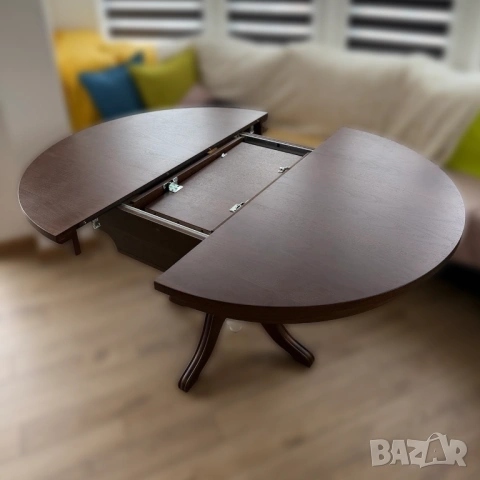 Разтегателна кръгла кухненска маса (MDF и масив), 6/8 души, снимка 3 - Маси - 53733786