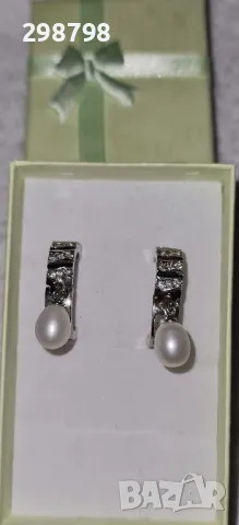 Уникални обеци от естествени перли и сребро розови,бяли и черни, снимка 11 - Обеци - 43438478