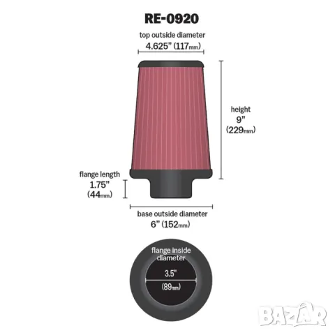 Конусен филтър К&N 89мм, снимка 2 - Аксесоари и консумативи - 48032004