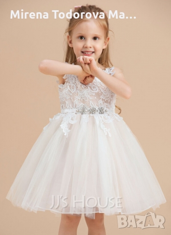 Рокля за момиче с цветя - тюл/дантелена V-образно деколте