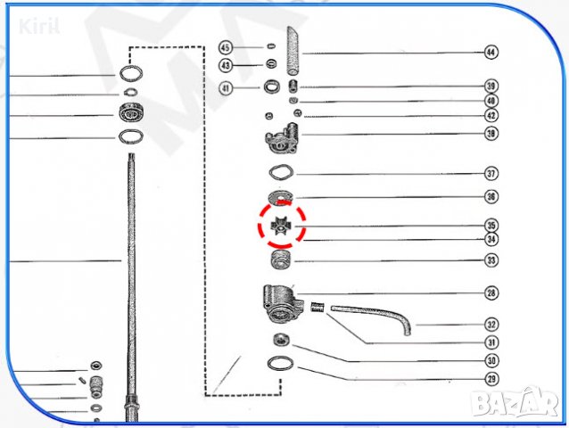 ВОДНА ПОМПА ИМПЕЛЕР  за Mercury Mariner 3,5 / 3,9 / 5 / 6 к.с 47-22748 вал 11.4 Н 14  Д 31.5, снимка 5 - Воден транспорт - 40204068