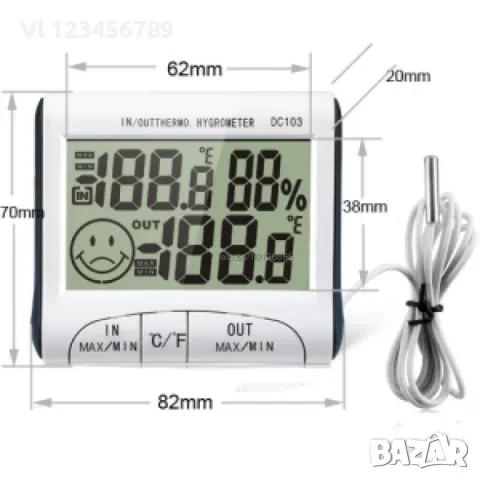 Термометър+влагомер - външна и вътрешна температура dc 103, снимка 5 - Други стоки за дома - 50812925