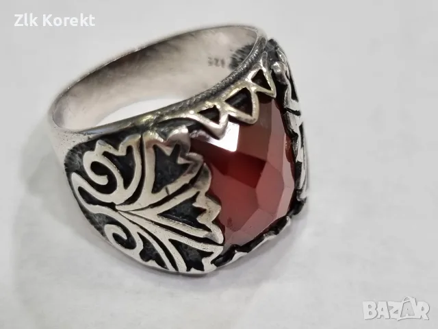 Сребърен пръстен с кехлибарен камък, снимка 4 - Пръстени - 56259576