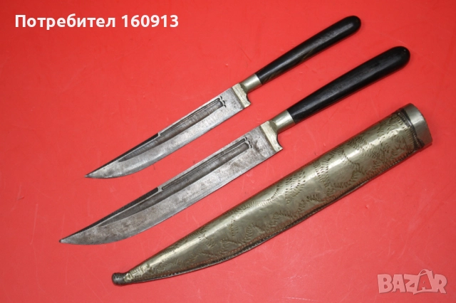 Сет 2 османски ножчета с оригинална двойна кания ., снимка 3 - Антикварни и старинни предмети - 51626675