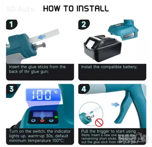 Акумулаторен Пистолет за топло лепило с дисплей и регулиране на температурата без батерия, снимка 3 - Аксесоари и консумативи - 49559658