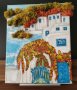 Санторини, картина с акварелни бои върху платно със скандинавски мъх. , снимка 2