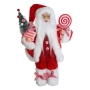 Коледна фигура Дядо Коледа с червен костюм, елха и близалка, 31см, снимка 1