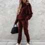 Дамски едноцветен спортен кадифен костюм с качулка, 3цвята , снимка 3