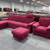 Червен диван от плат с лежанка ф-я сън,фотьойл, табуретка "ZE-EM09003", снимка 3 - Дивани и мека мебел - 39971489