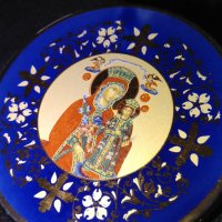 Декоративна чинийка за украса Дева Мария и младенеца гръцка ръчна изработка златно покритие фи 8см, снимка 6 - Декорация за дома - 42704439