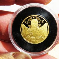 Златна инвестиционна монета 585/100 - 14к - 18 мм  - Исус Христос Вседържител  - съхранявана е в кап, снимка 5 - Антикварни и старинни предмети - 35927463