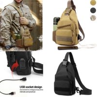 мъжка чанта тактическа за гърди+джоб за вода+USB зареждане военна, снимка 1 - Чанти - 42102008