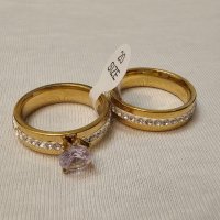 Стилен комплект от 2 броя пръстени с цирконии от медицинска стомана, снимка 1 - Пръстени - 44473699