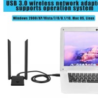 Безжичен Двубандов USB WIFI адаптер 1200Mbps 2.4GHz/5GHz,USB 3.0 мрежа с антена за PC Win XP/7/8/10, снимка 6 - Мрежови адаптери - 42451080