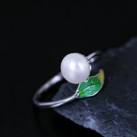 Дамски пръстен с перла и листо, снимка 2 - Пръстени - 41865176