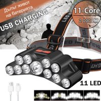 3764 Led фенер за глава челник с 11 LED диода и USB, снимка 1 - Къмпинг осветление - 41079781