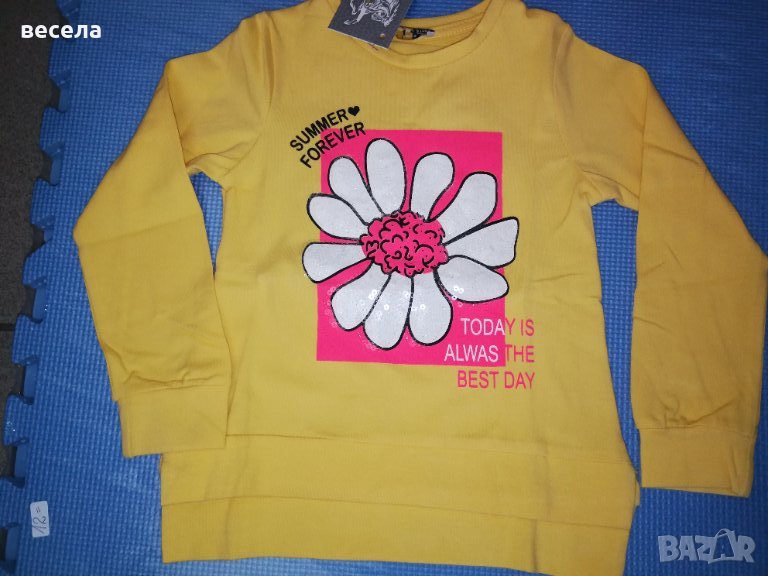 Блуза жълта за момиче, с цвете, памучна  3год,4,5,6,7, снимка 1