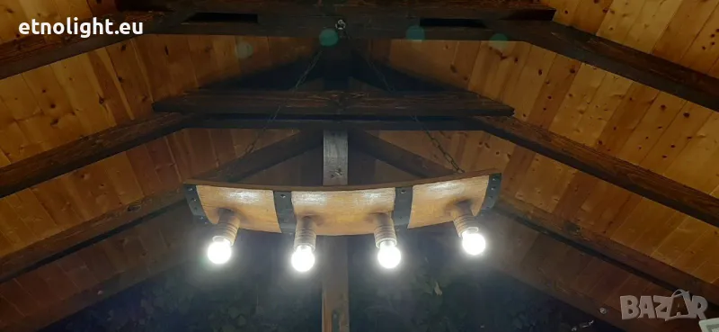 	Полилеи от автентични рестарирани бъчви с 4 ръчно изработени дървени чашки, снимка 1