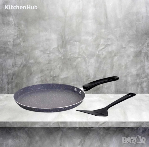 Тиган за палачинки с шпатула Oliver Voltz, 24/26 см., Мраморно покритие, Индукция, снимка 1