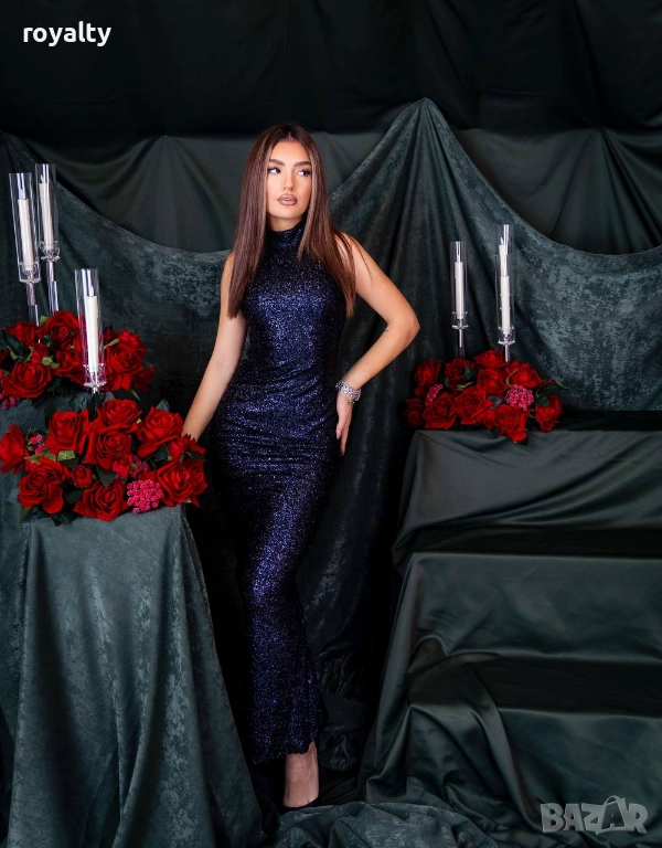Пайетена Рокля в Тъмно Син Цвят, снимка 1