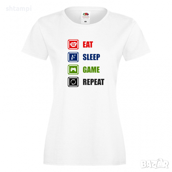 Дамска тениска Eat Sleep Game Repeat,Тениска с игра,Игри, снимка 1